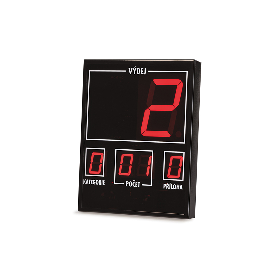 výdejní displej pro max. 9 jídel (1 číslice 100mm + 4 číslice 38mm)