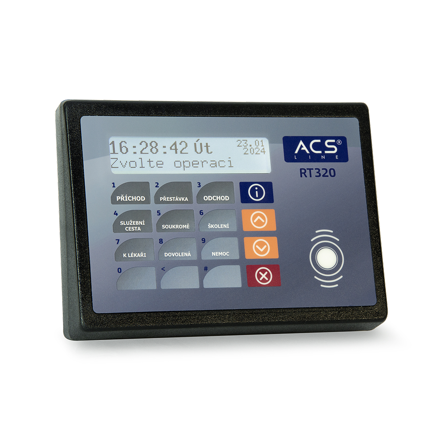 docházkový terminál s LCD displayem, 12 tlačítek, LAN připojení